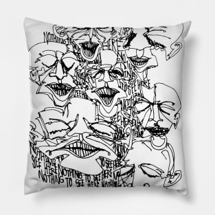 Multiple faces #2 - Psychedelic Ink Drawing with Art Style Pillow