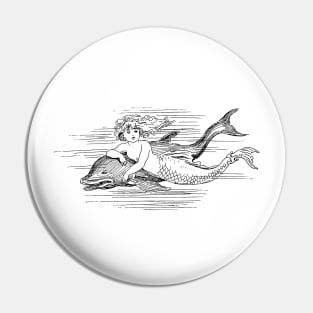 Hand Drawn Mermaid & Dolphin Pencil Pin