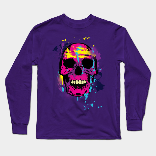 Skull Neon Spray Paint And Strokes Sugar Skull Long Sleeve T