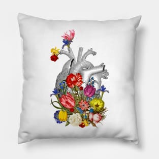 anatomical heart with colorful flowers Pillow