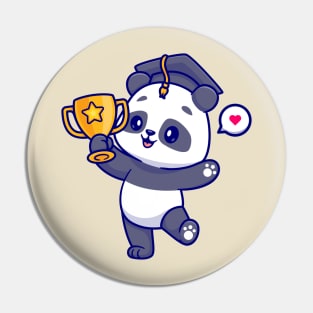 Cute Panda Holding Gold Throphy Cartoon Pin