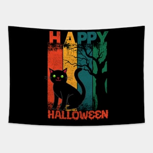 Funny Cat Happy Hallothanksmas Halloween Thanksgiving Xmas Tapestry