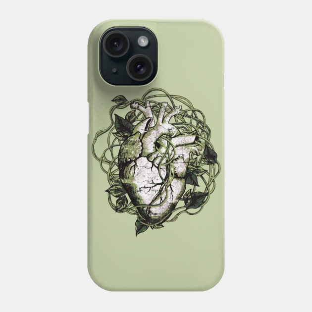 Human heart and climbing plant, green, nature and garden lovers, Anatomy illustration art Phone Case by Collagedream