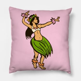 Retro Hawaiian Hula Dancer Cartoon Pillow