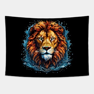 Aquatic Majesty Depiction of a Lion in Water Tapestry