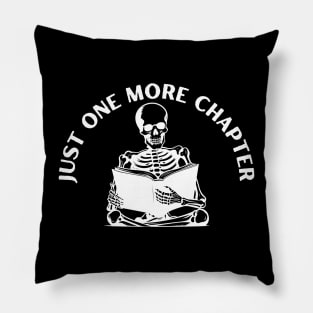 Just one more chapter, skeleton reading a book, halloween, book lover, Pillow