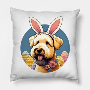 Soft Coated Wheaten Terrier Enjoys Easter with Bunny Ears Pillow