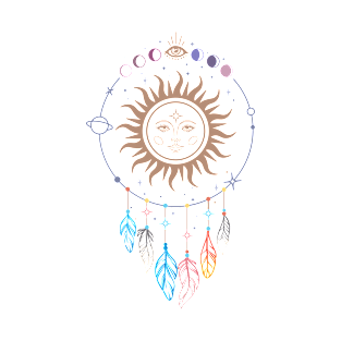 Celestial Sun with Hanging Feathers T-Shirt