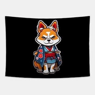 Cute Japan samurai katana puppy dog Tapestry