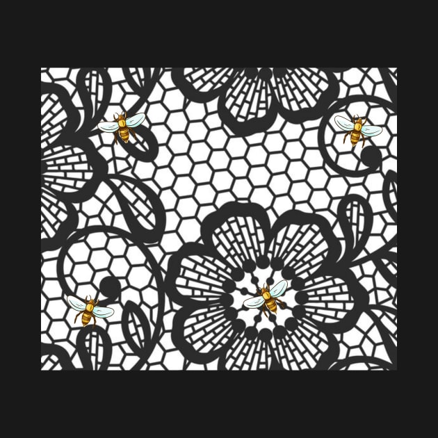 Black and White Flowers and Bees by gillys