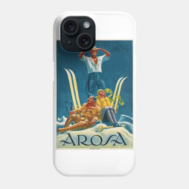 Skiing in Arosa, Switzerland - Vintage Swiss Travel Poster Phone Case by Naves