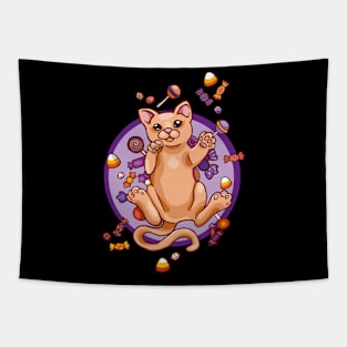 Halloween Candy Cat Tapestry