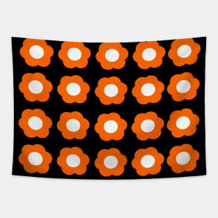 orange flowers and black floral pattern Tapestry