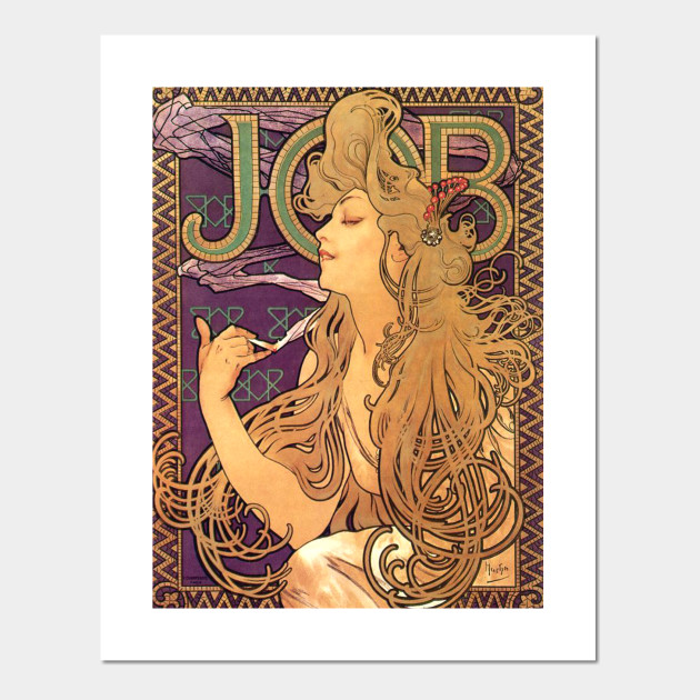 Art Nouveau Mucha Cigarette Ad Painting Young Woman Smoking Art