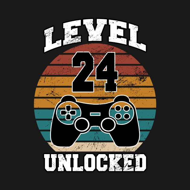 level 24 unlocked 24 Years Old retro 80s 24th Birthday gamer by FunnyUSATees