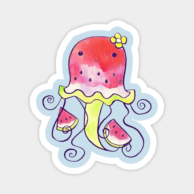 Watermelon Watercolor Jellyfish Magnet by saradaboru