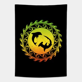 Hammerhead shark and Dolphin Caribbean Pride Design Tapestry