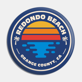 Retro Redondo Beach Orange County California Vintage Beach Surfing Emblem Pin