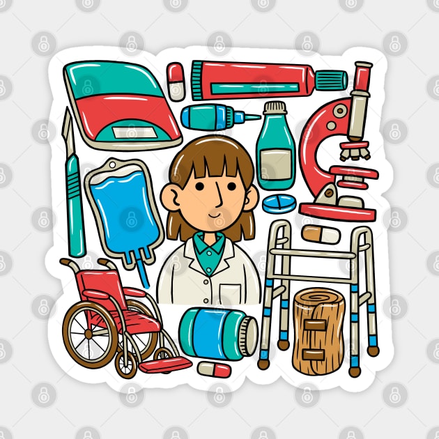 Woman Doctor Kawaii Doodle Magnet by MEDZ