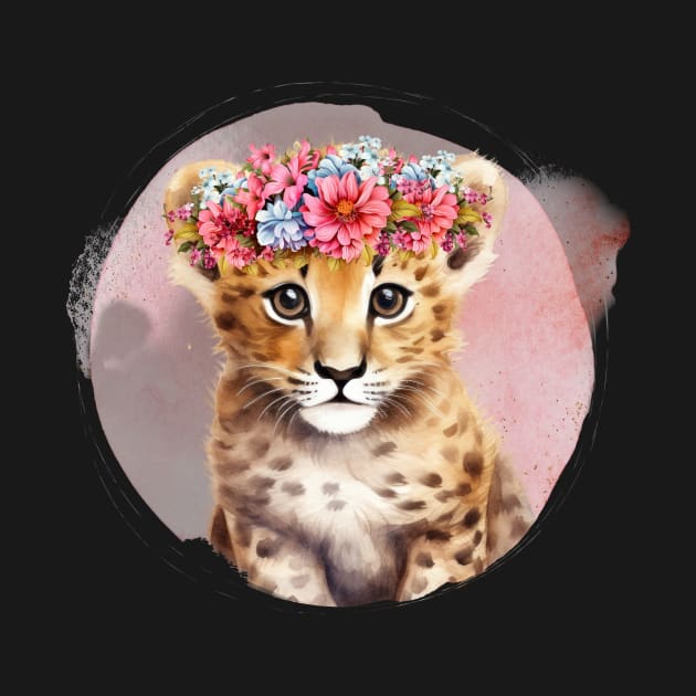 Cute Cheetah Cub With Floral Crown by Alienated