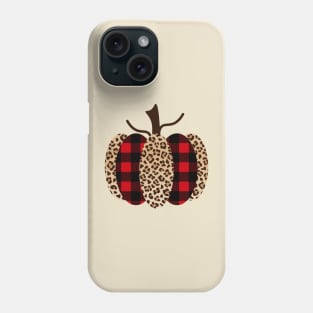 Fall Pumpkin with Red and Black Plaid and Leopard Print Phone Case