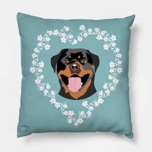 Rottweiler Dog and Cherry Blossom Heart Wreath Pillow