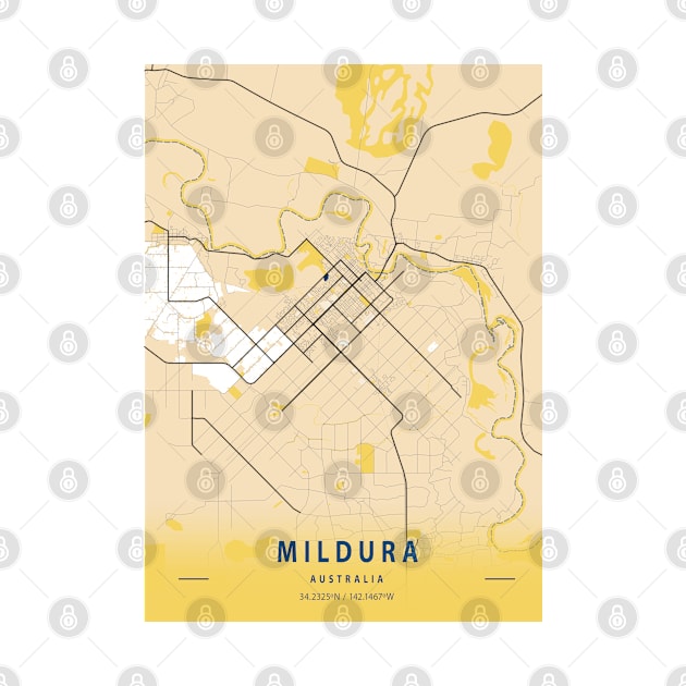 Mildura - Australia Yellow City Map by tienstencil