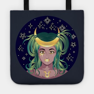 Taurus girl with crescent moon crown Tote