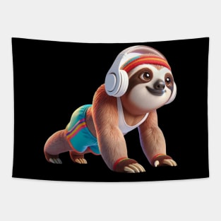 Retro Rhythm Sloth – Vintage Vibes and Headphone Harmony Tee Tapestry