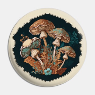 Vintage Cottagecore Fungi Art, Mushrooms Pin