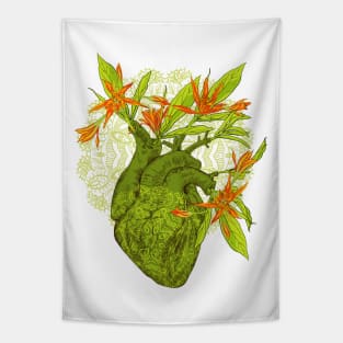 Human anatomical heart with flowers Tapestry