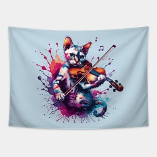 Devon Rex Cat Playing Violin Tapestry