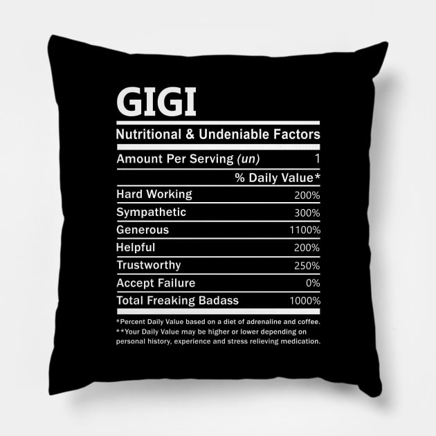 Gigi Name T Shirt - Gigi Nutritional and Undeniable Name Factors Gift Item Tee Pillow by nikitak4um