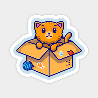 Cute Cat In Box Cartoon Vector Icon Illustration Magnet