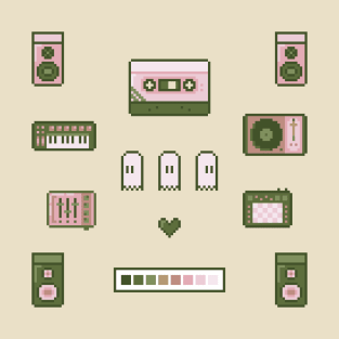 Pixel Art Music Set Pink T-Shirt