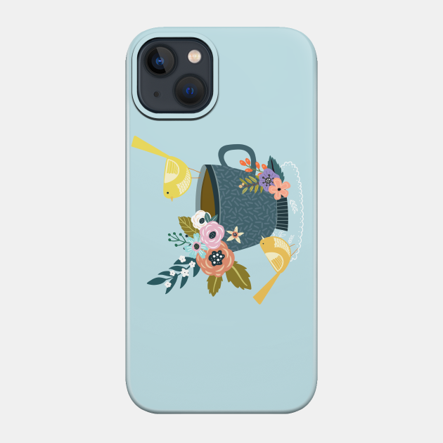 Twin Finches Tweeting At Tea Time - Tea - Phone Case