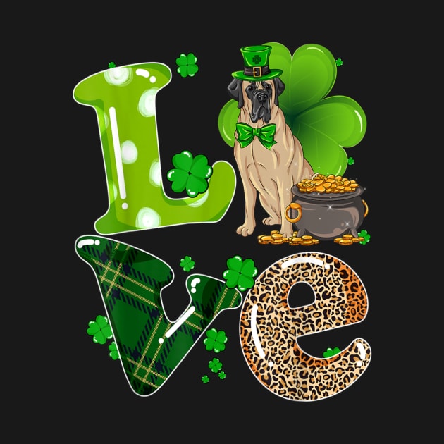 English Mastiff Dog Love Leopard Shamrock Happy St Paddy's Day by Centorinoruben.Butterfly