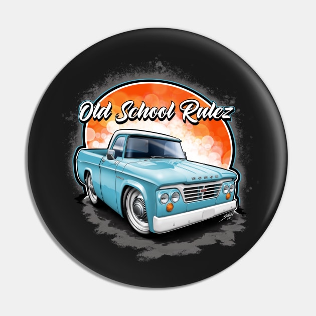 Old School Rulez Dodge D100 Truck Blue Pin by stefansautoart