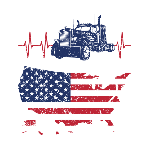 Truck Driver Heartbeat American Flag by Xeire