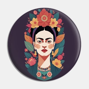 Frida's Floral Reverie: Illustrative Portrait Pin