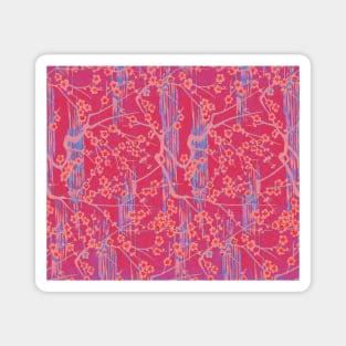 BLUE PINK SAKURA FLOWERS  Antique Japanese Floral Pattern Magnet