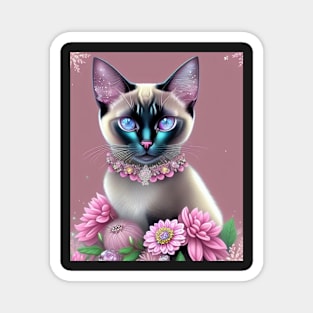 Radiant Siamese Cat With a Pink-Tastic Theme Magnet