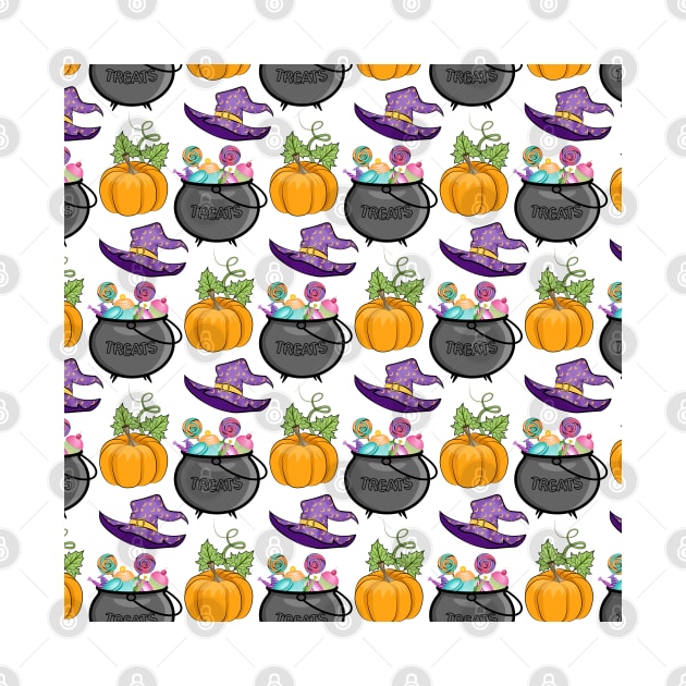 Halloween Pattern With Pumpkin Witch Hat by Designoholic