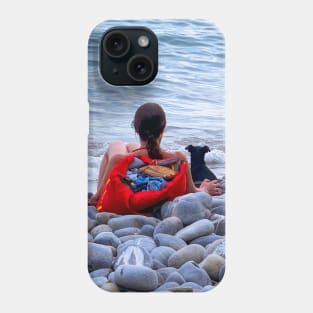 Woman Dog Sea Stones Beach Italy Phone Case