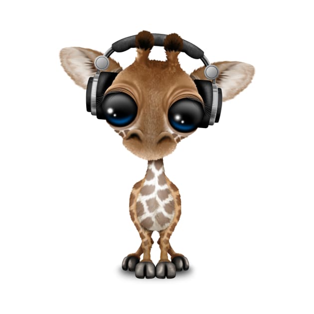 Cute Baby Giraffe Dj Wearing Headphones by jeffbartels