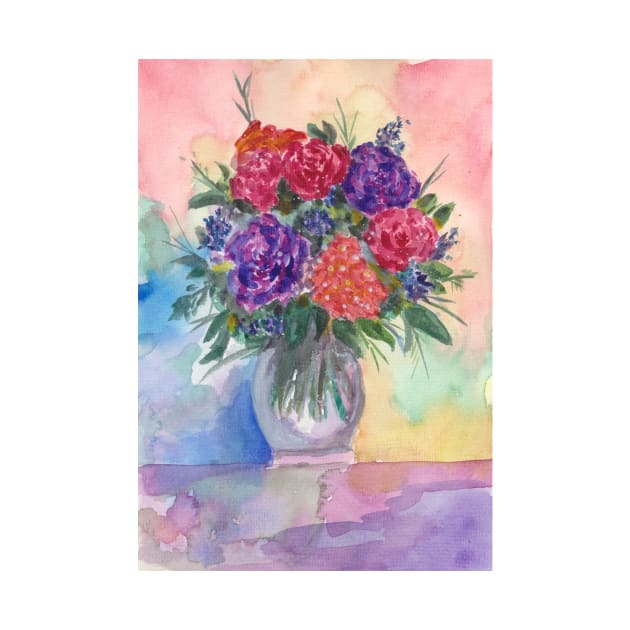 Purple and Red Roses in a Vase by ZeichenbloQ