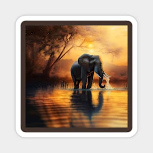 Elephant in a golden lake Magnet