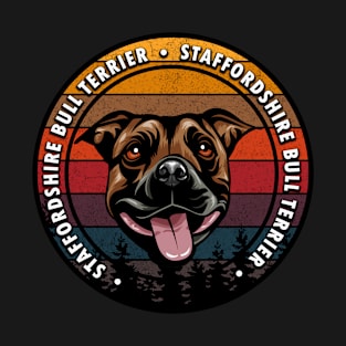 Staffordshire Bull Terrier distressed sunset retro dog face design T-Shirt