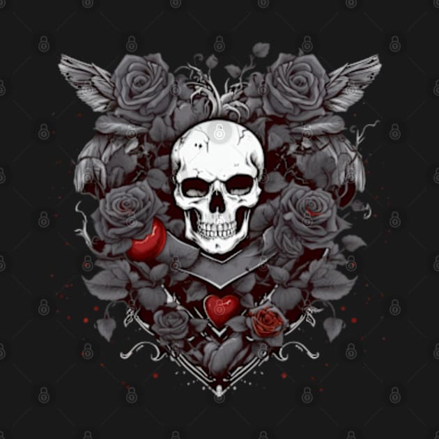 Dark Valentines skull surrounded by Roses by The-Dark-King