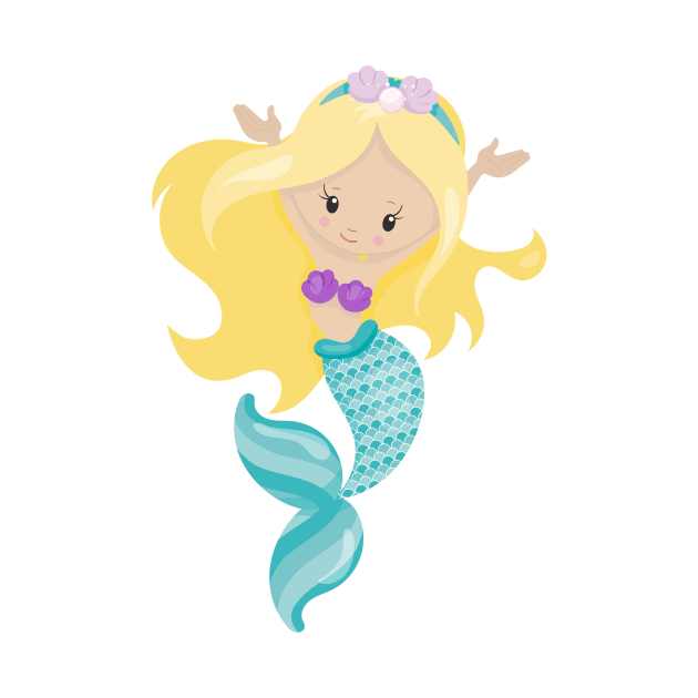 Little Mermaid, Cute Mermaid, Blonde Hair, Shells by Jelena Dunčević